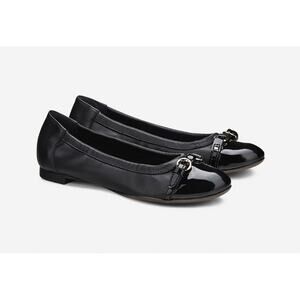 AGL Monika Cap Toe Ballet Flats Black Leather Size 8.5 US 38.5 EU Chic Pre-Loved